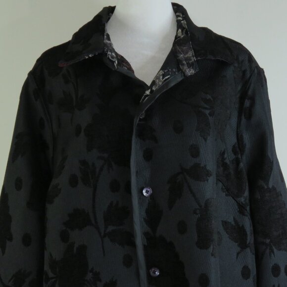 Chico's Red & Black Floral & Black Floral Long-Sleeve Reversable Jacket (C1324) - Picture 7 of 10